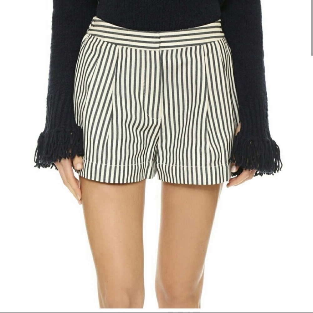 3.1 Phillip Lim Ivory & Black Striped Linen Blend Shorts Size 4
